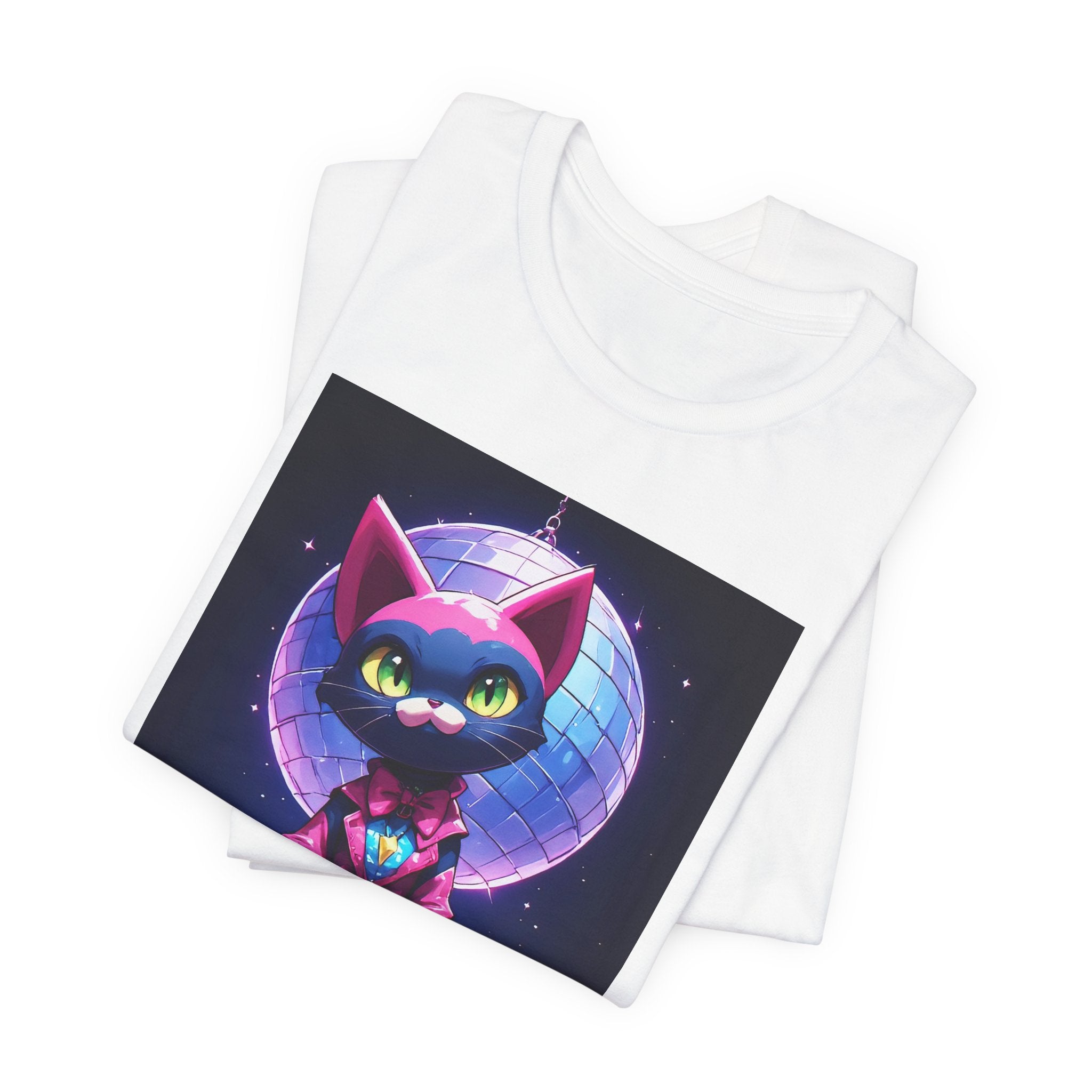 Retro Disco Cat Tee — Neon Cyberpunk Cat Graphic T-Shirt