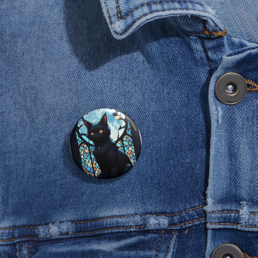 Black Cat Stained Glass Pin Button — Gothic Moonlapel Pin