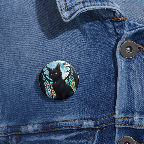Black Cat Stained Glass Pin Button — Gothic Moonlapel Pin