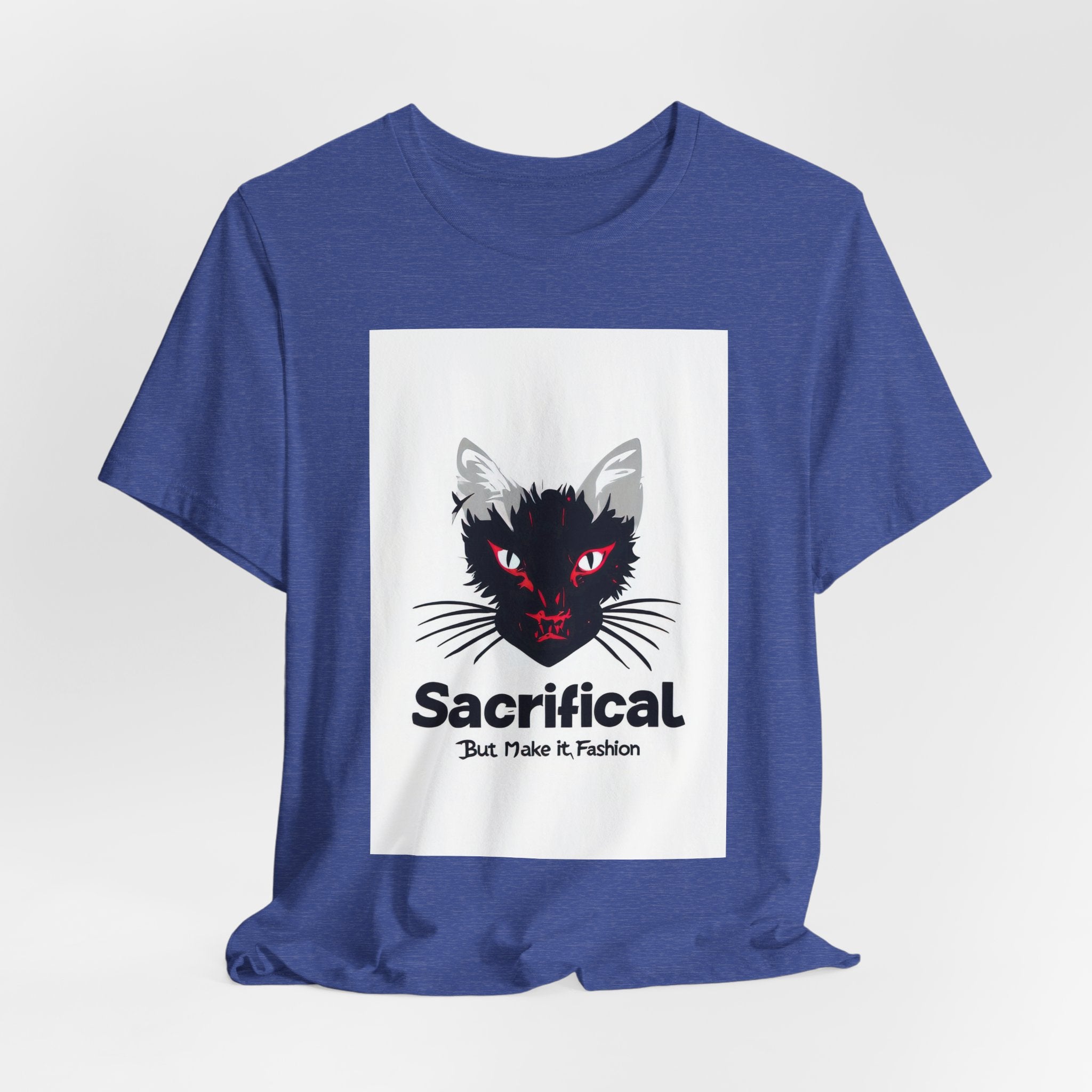 Sacrificial Cat T-Shirt — Red-Eyed Black Cat "Sacrificial" Graphic Tee