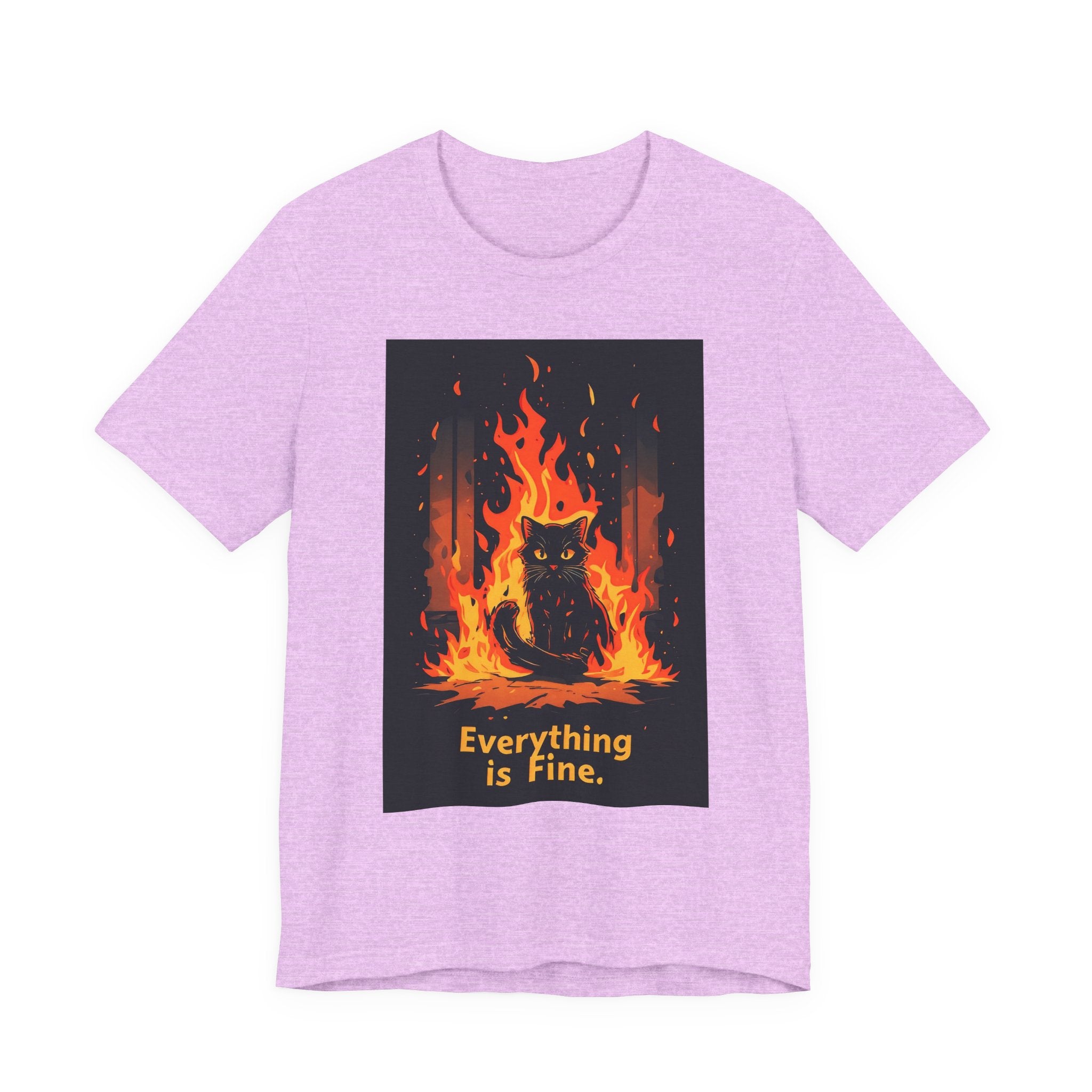 Everything Is Fine Cat Tee — Funny Cat Shirt with Burning Flames Graphic