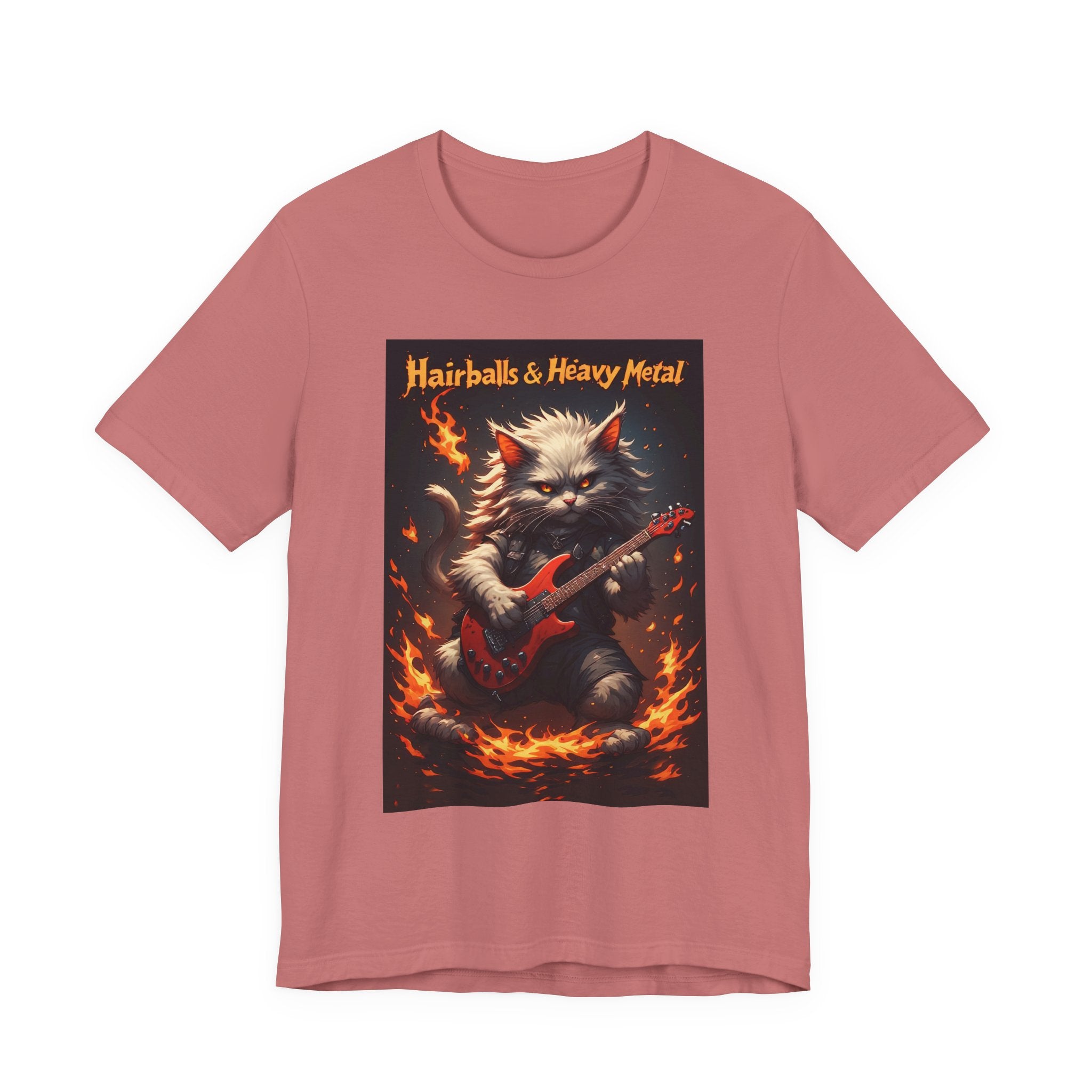 Hairballs & Heavy Metal T‑Shirt — Cat Guitarist Rock Tee