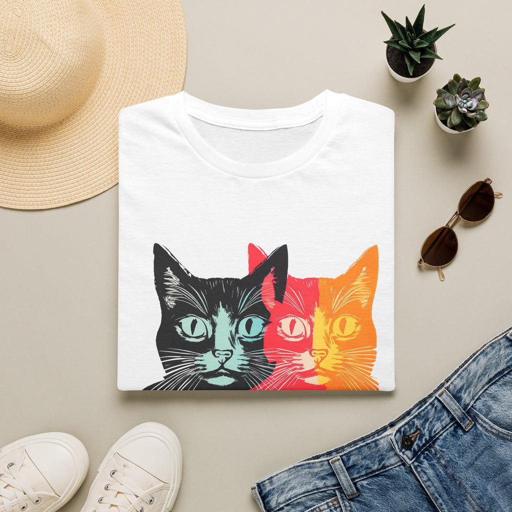 Cat Trio Pop Art T-Shirt — Colorful Retro Feline Graphic Tee