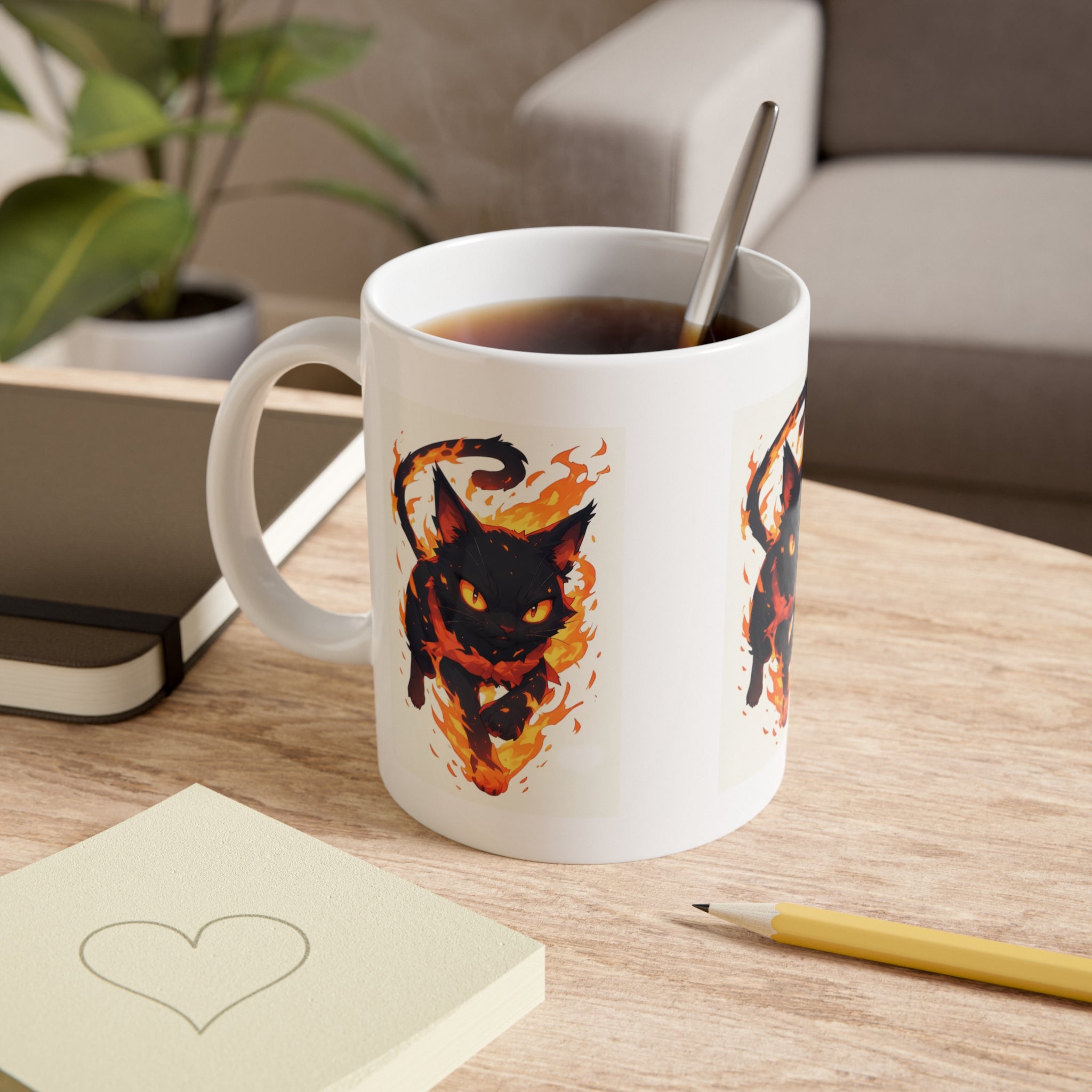 Flaming Black Cat Mug — Fiery Cat Coffee Cup (11oz)