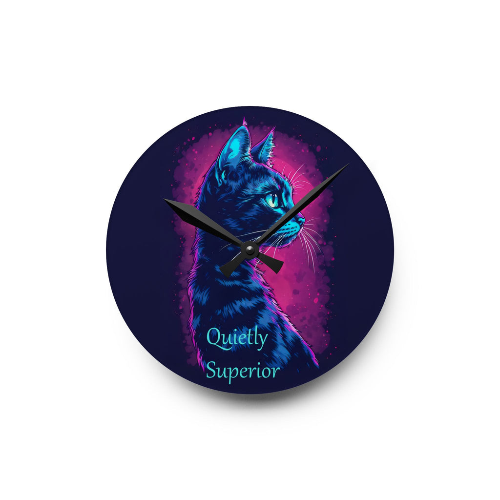 Quietly Superior Black Cat Wall Clock – Neon Gothic Feline Decor
