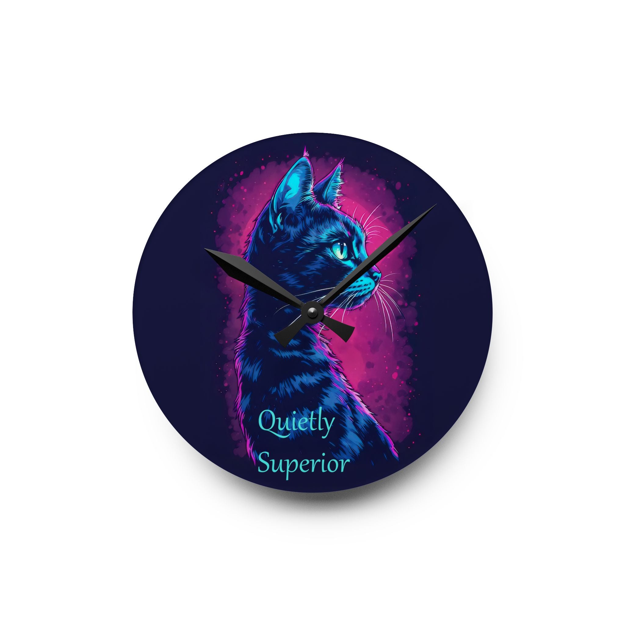 Quietly Superior Black Cat Wall Clock – Neon Gothic Feline Decor