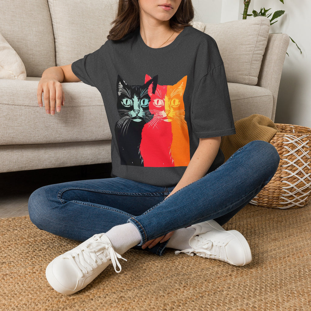 Cat Trio Pop Art T-Shirt — Colorful Retro Feline Graphic Tee