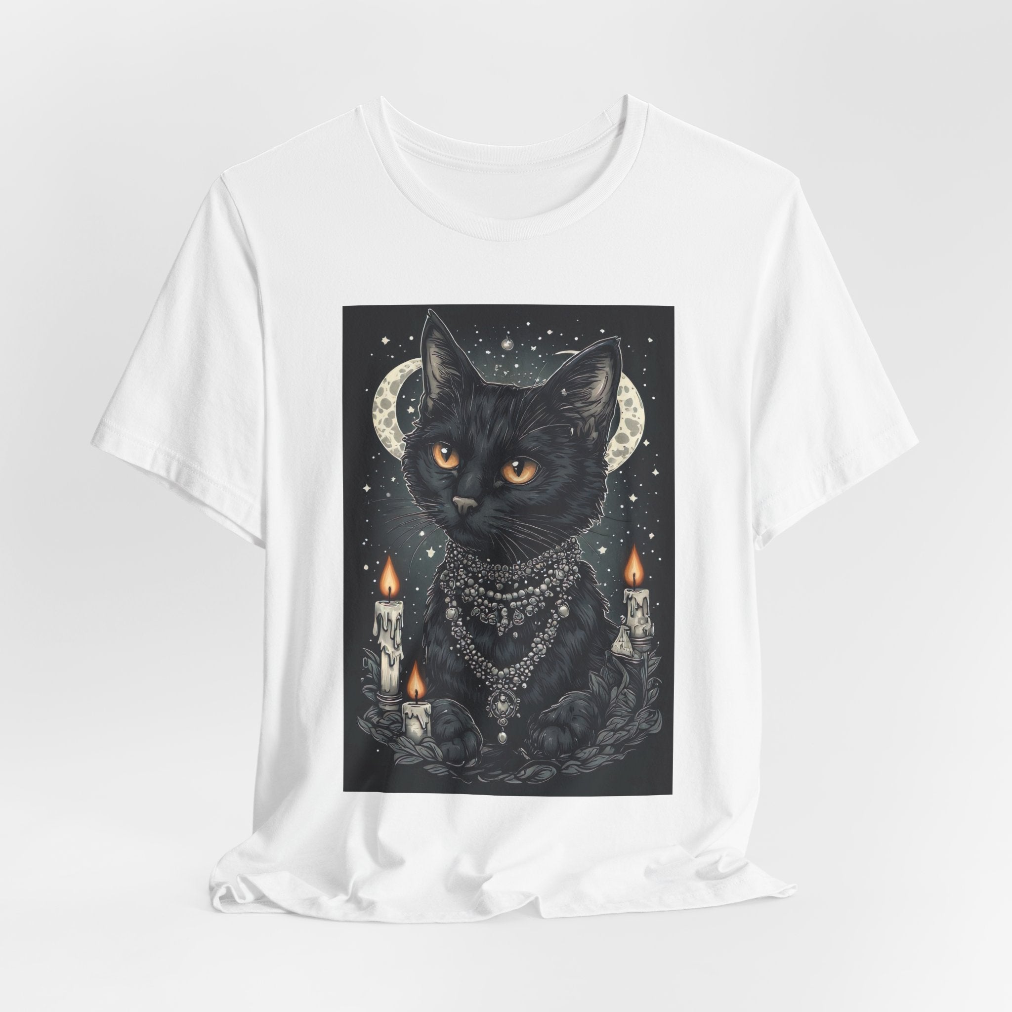 Occult Black Cat T-Shirt — Mystic Moon, Candles & Goth Cat Art Tee