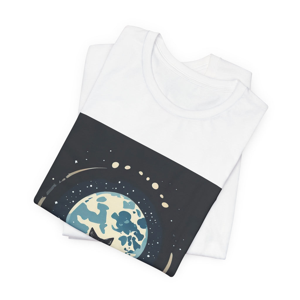 Moonlit Cat T‑Shirt — Black Cat Silhouette with Full Moon Graphic