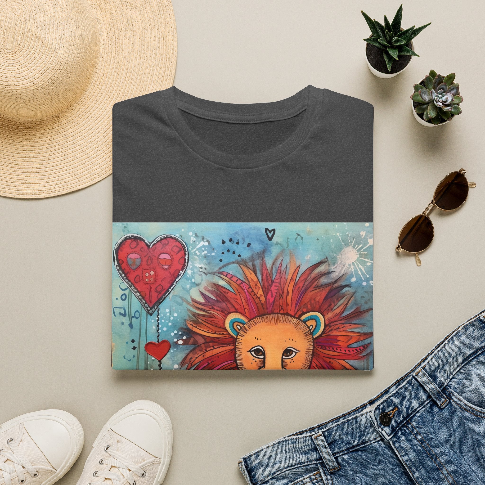 Lion Heart T-Shirt — Colorful Whimsical Lion Illustration Tee