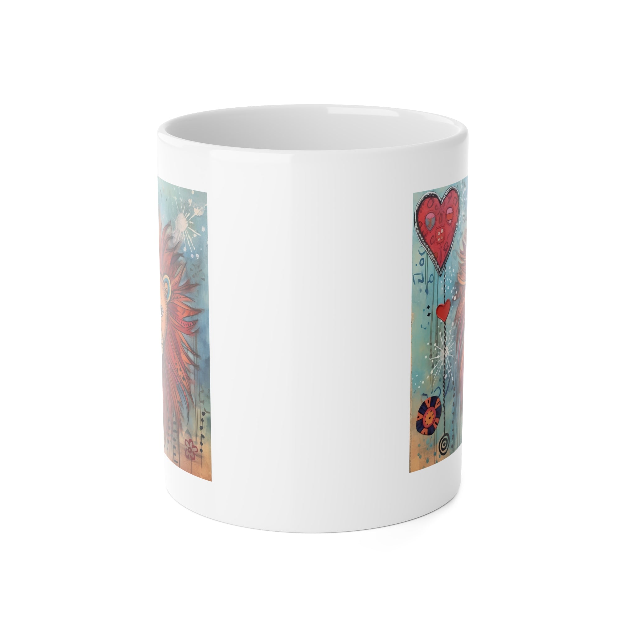 Lion Heart Ceramic Mug — Colorful Whimsical Lion Art, 11oz