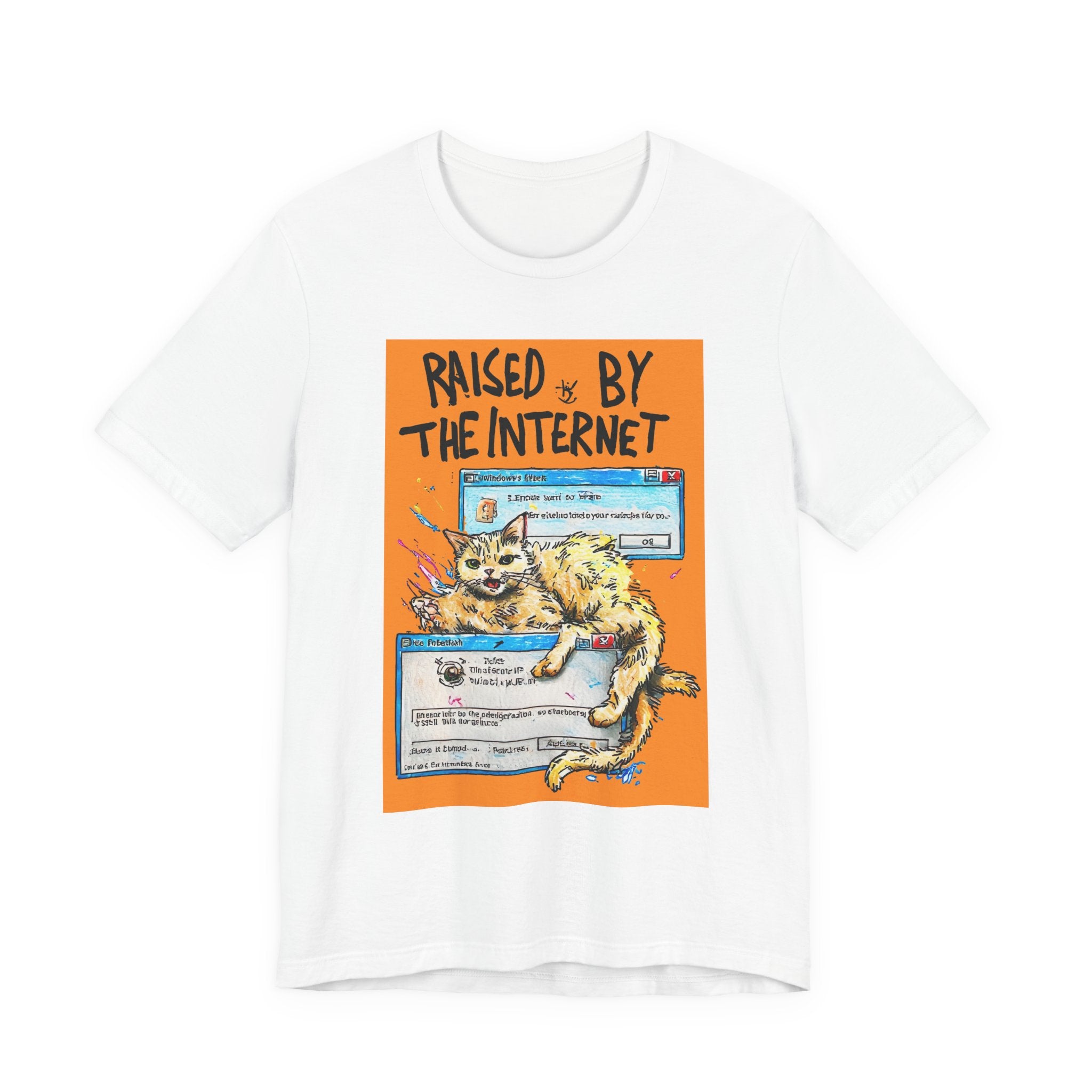 Raised By The Internet Tee — Graphic Cat Vintage Computer T‑Shirt