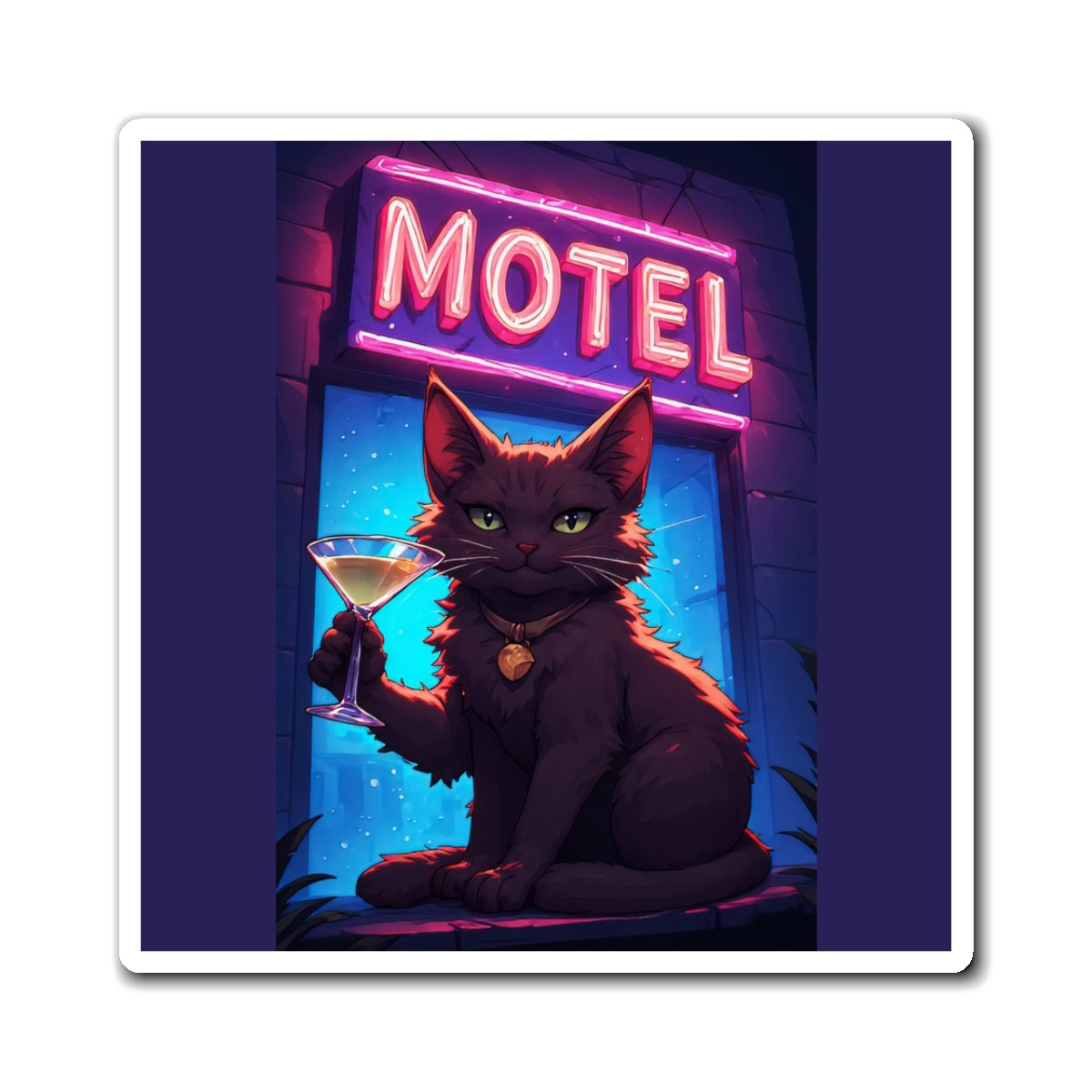 Motel Noir Cat Magnet — Retro Neon Cocktail Cat Fridge Magnet