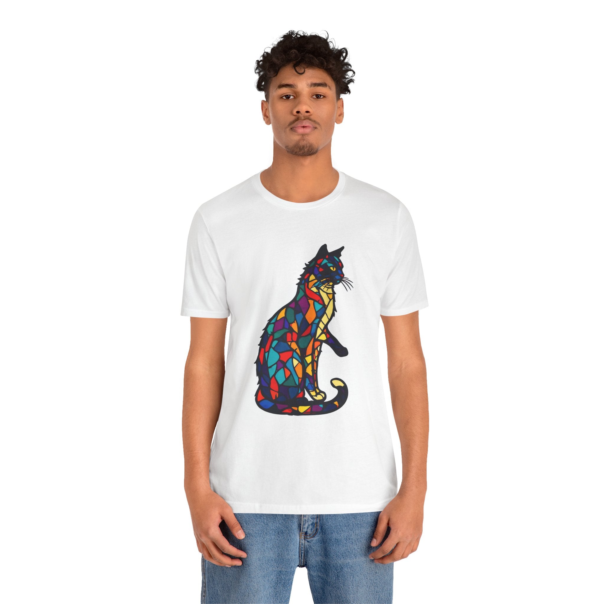 Stained Glass Cat T-Shirt — Colorful Mosaic Feline Tee