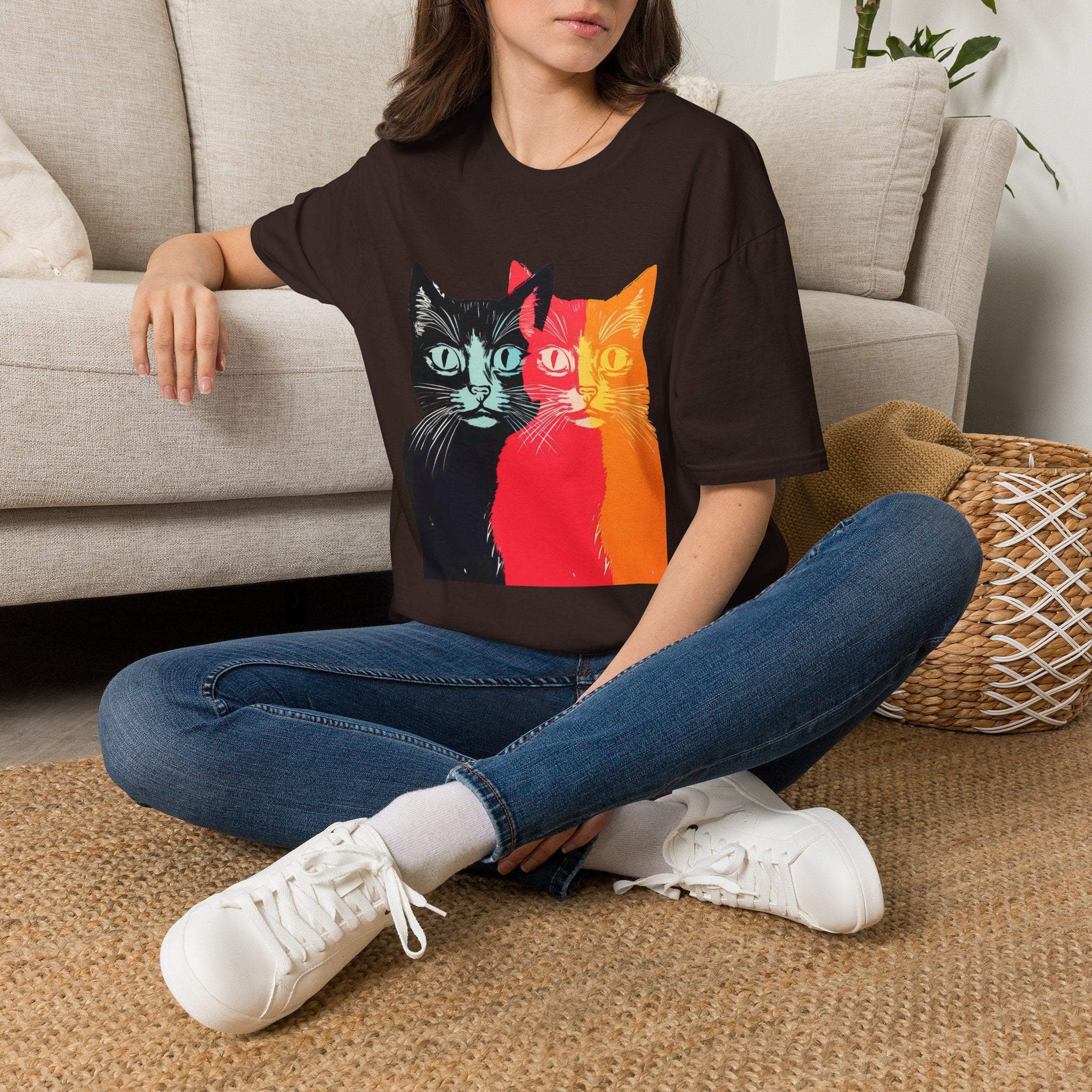 Cat Trio Pop Art T-Shirt — Colorful Retro Feline Graphic Tee