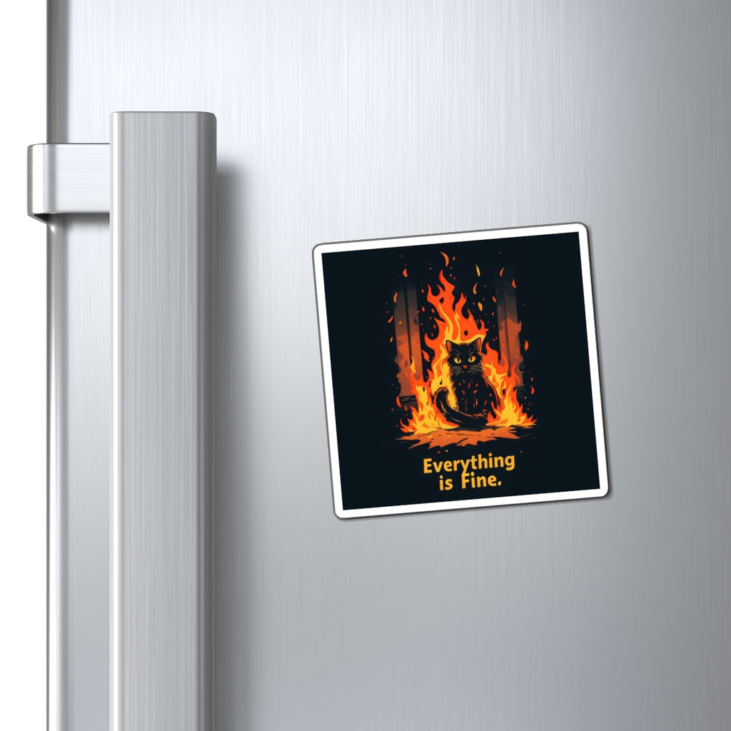 Everything Is Fine Cat Magnet — Funny Flaming Cat Refrigerator Sticker