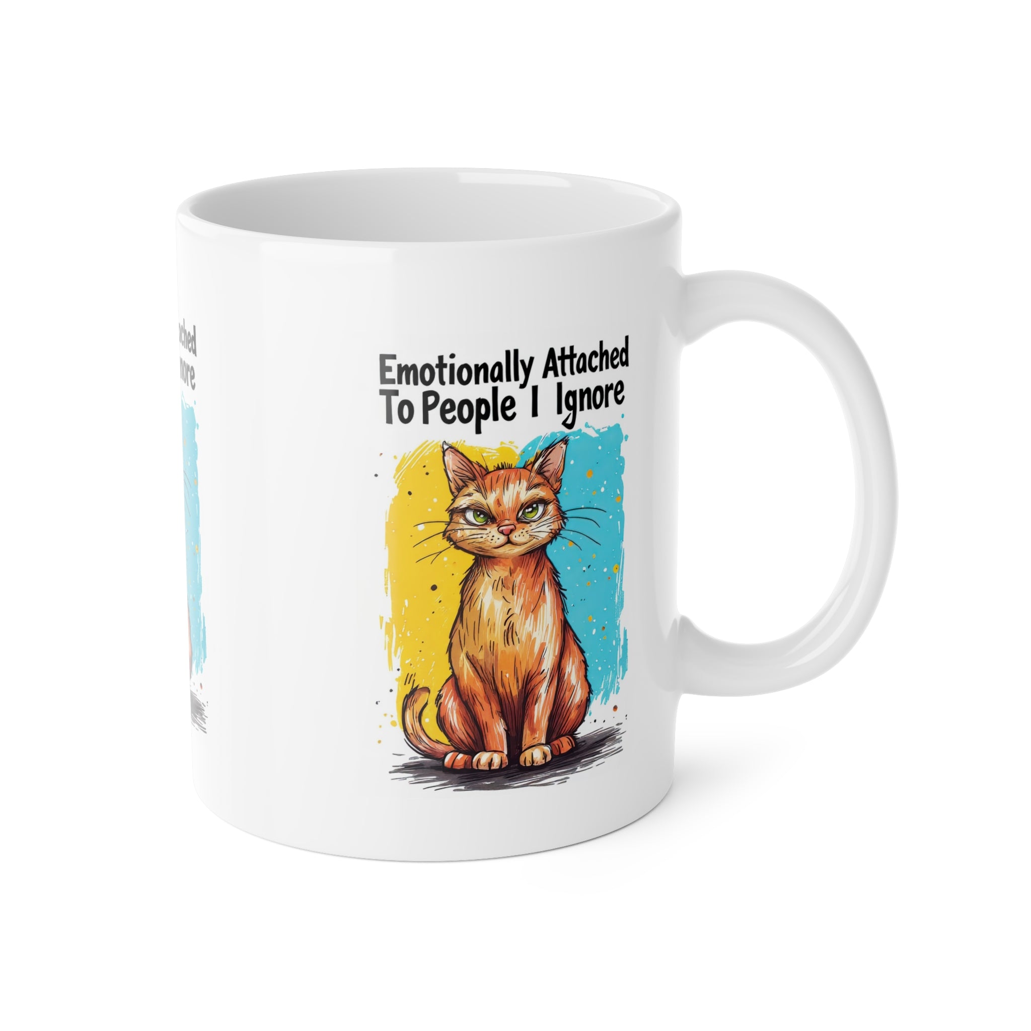 Ceramic Mug — "Emotionally Attached to People I Ignore" Cat Coffee Cup