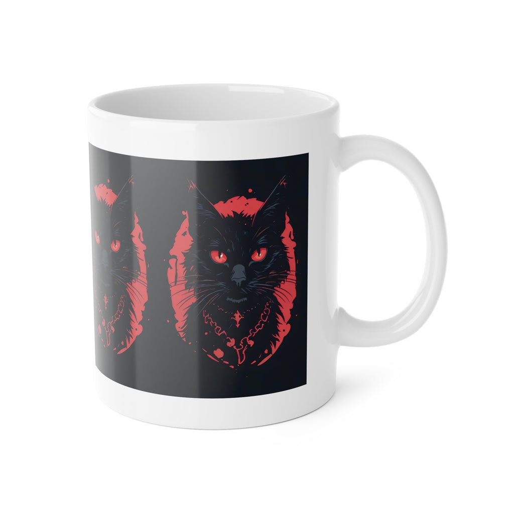 Black Cat Portrait Mug — Gothic Red & Black Ceramic Coffee Cup