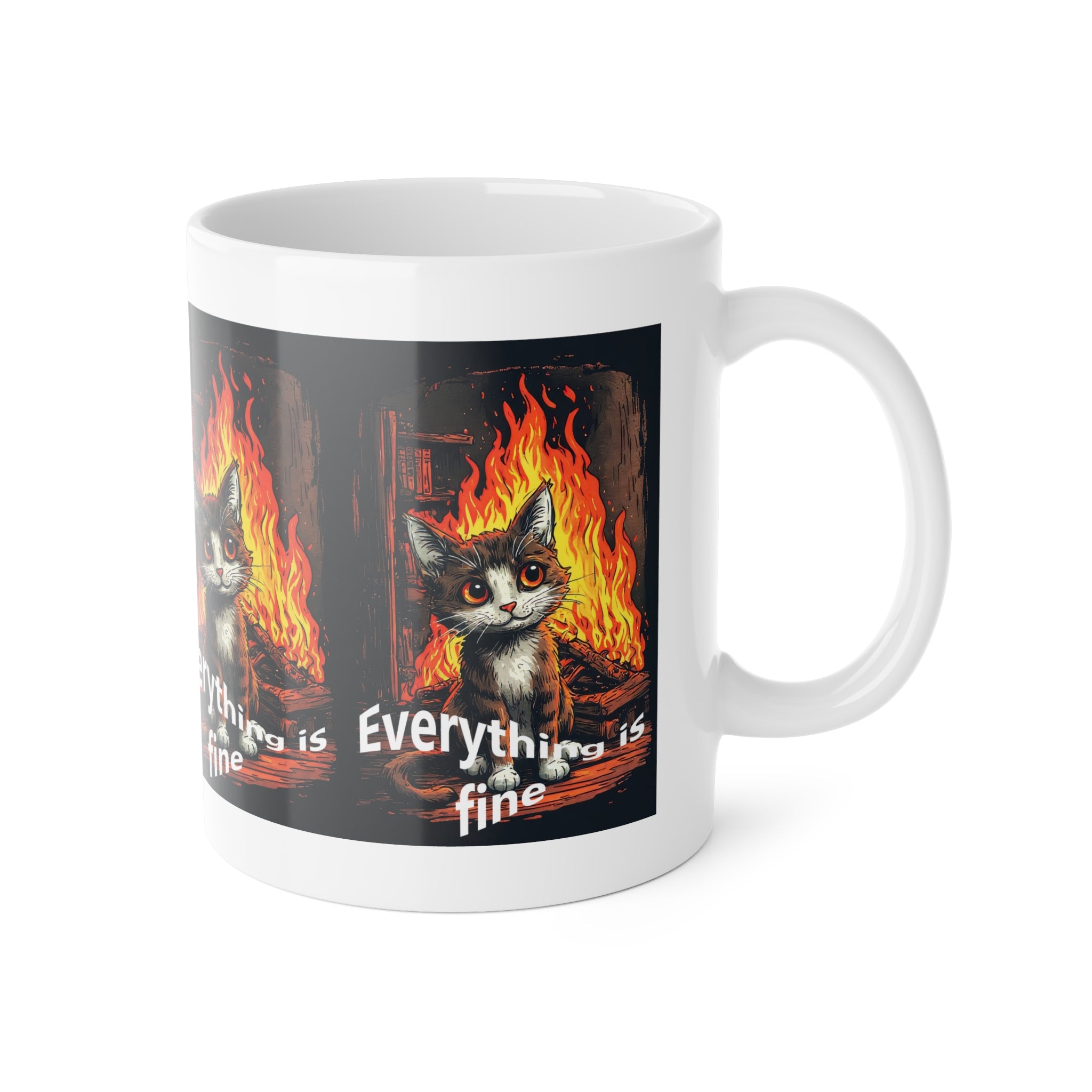 Everything Is Fine Cat Mug — Funny Kawaii Cat in Flames Coffee Mug