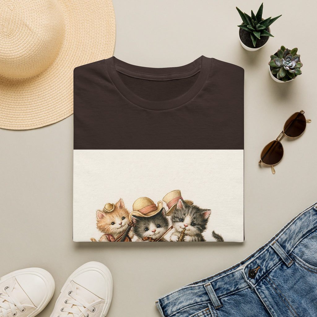 Cute Coffee Cats T‑Shirt — Wide‑Eyed Black & Ginger Kittens Graphic Tee