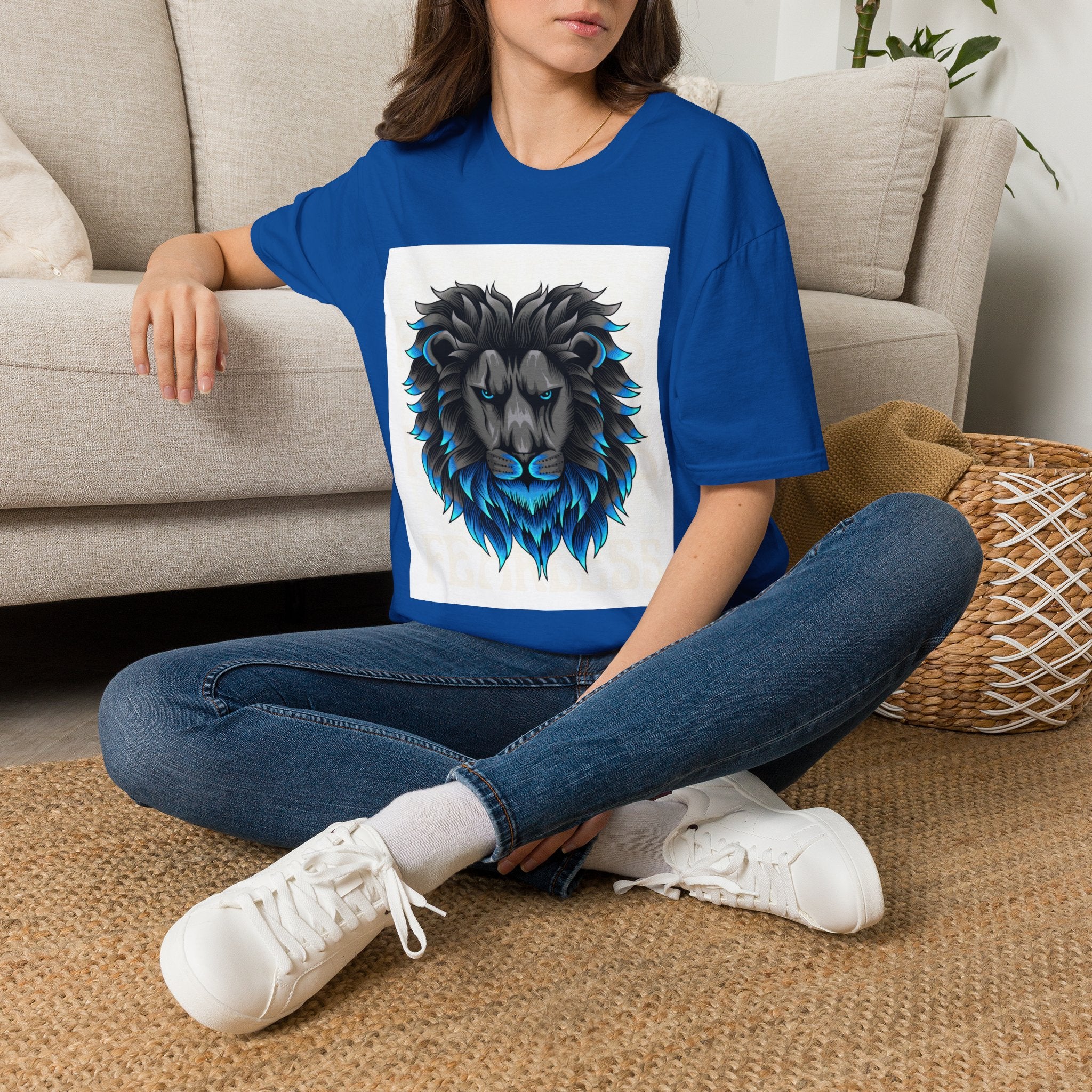 Lion Head T-Shirt — Bold Black & Blue Graphic Tee