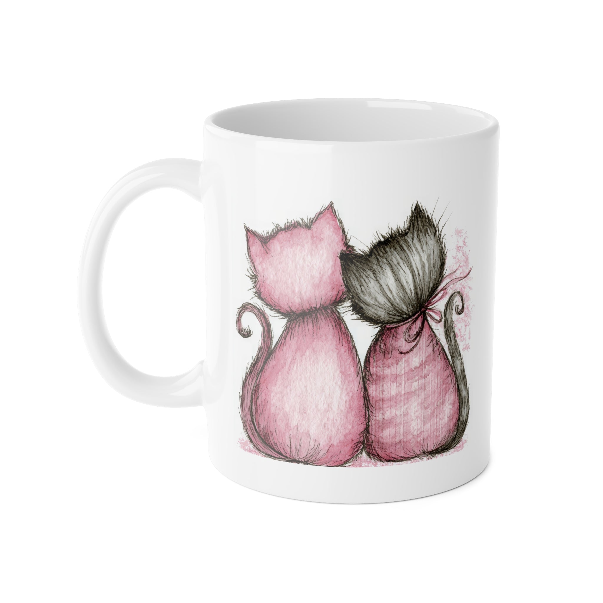 Pink Kittens Ceramic Mug — Cute Cat Couple 11oz Coffee Cup