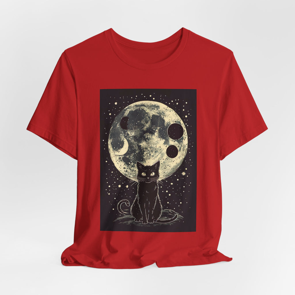 Moonlit Black Cat T‑Shirt — Vintage Celestial Cat Tee