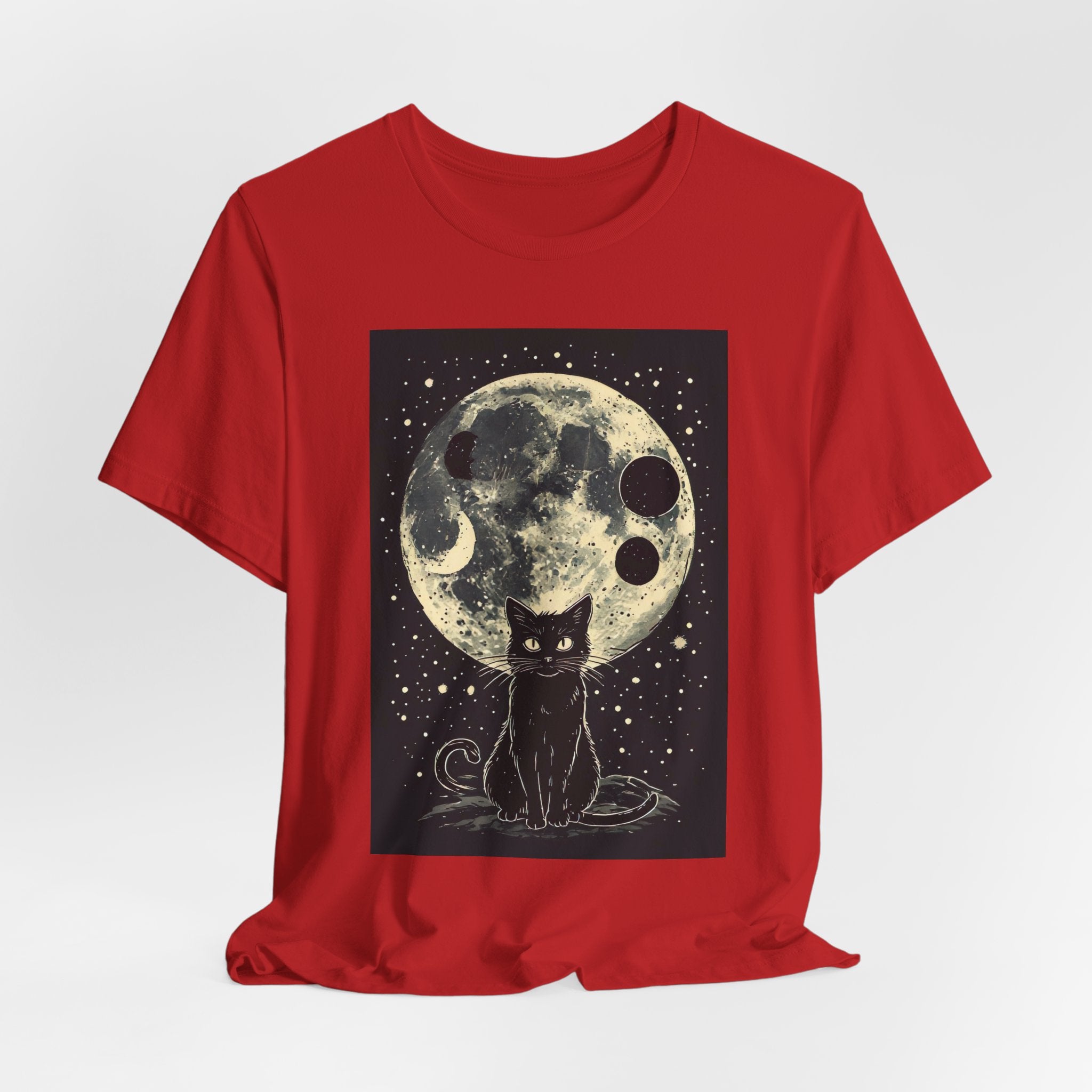 Moonlit Black Cat T‑Shirt — Vintage Celestial Cat Tee