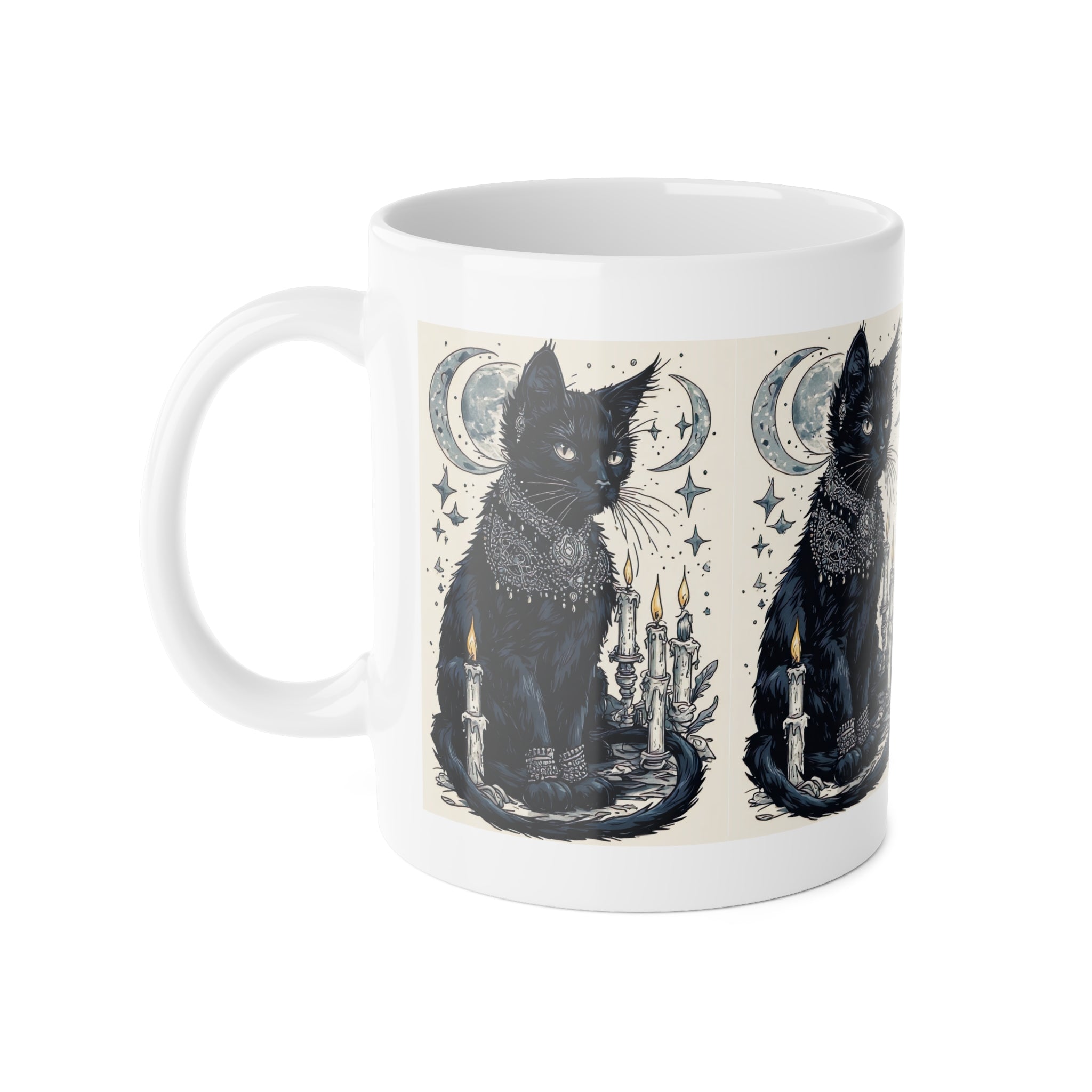 Mystic Black Cat Mug — Witchy Moon & Candle Ceramic Coffee Cup