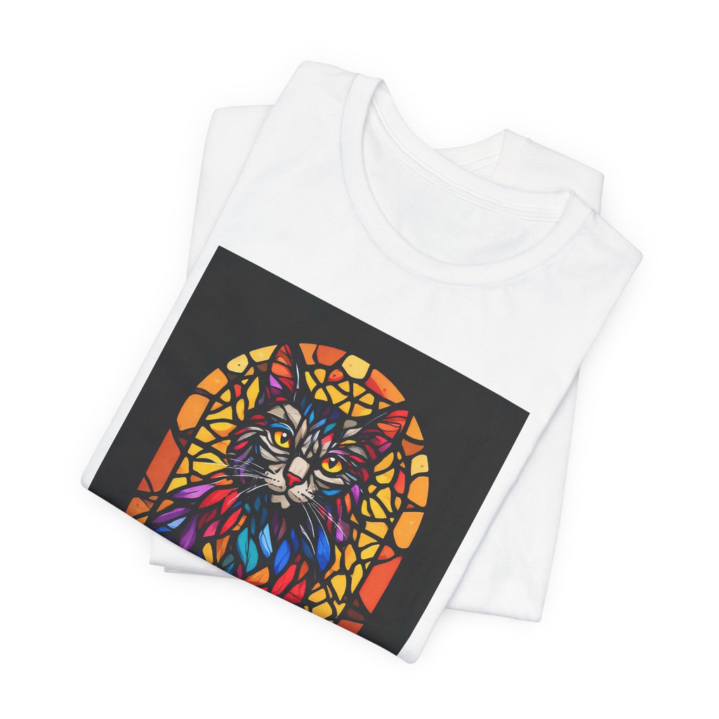Stained Glass Cat T-Shirt — Colorful Mosaic Feline Tee