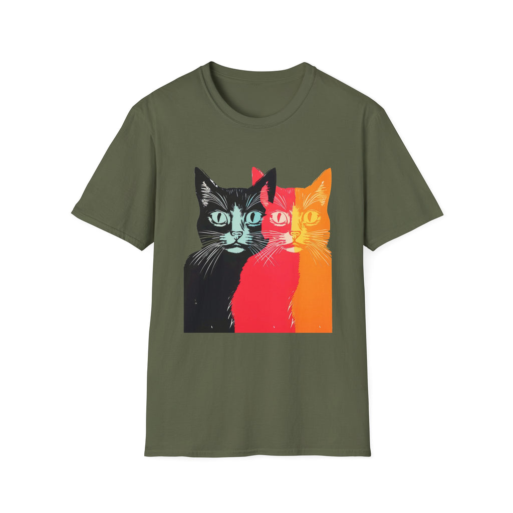 Cat Trio Pop Art T-Shirt — Colorful Retro Feline Graphic Tee