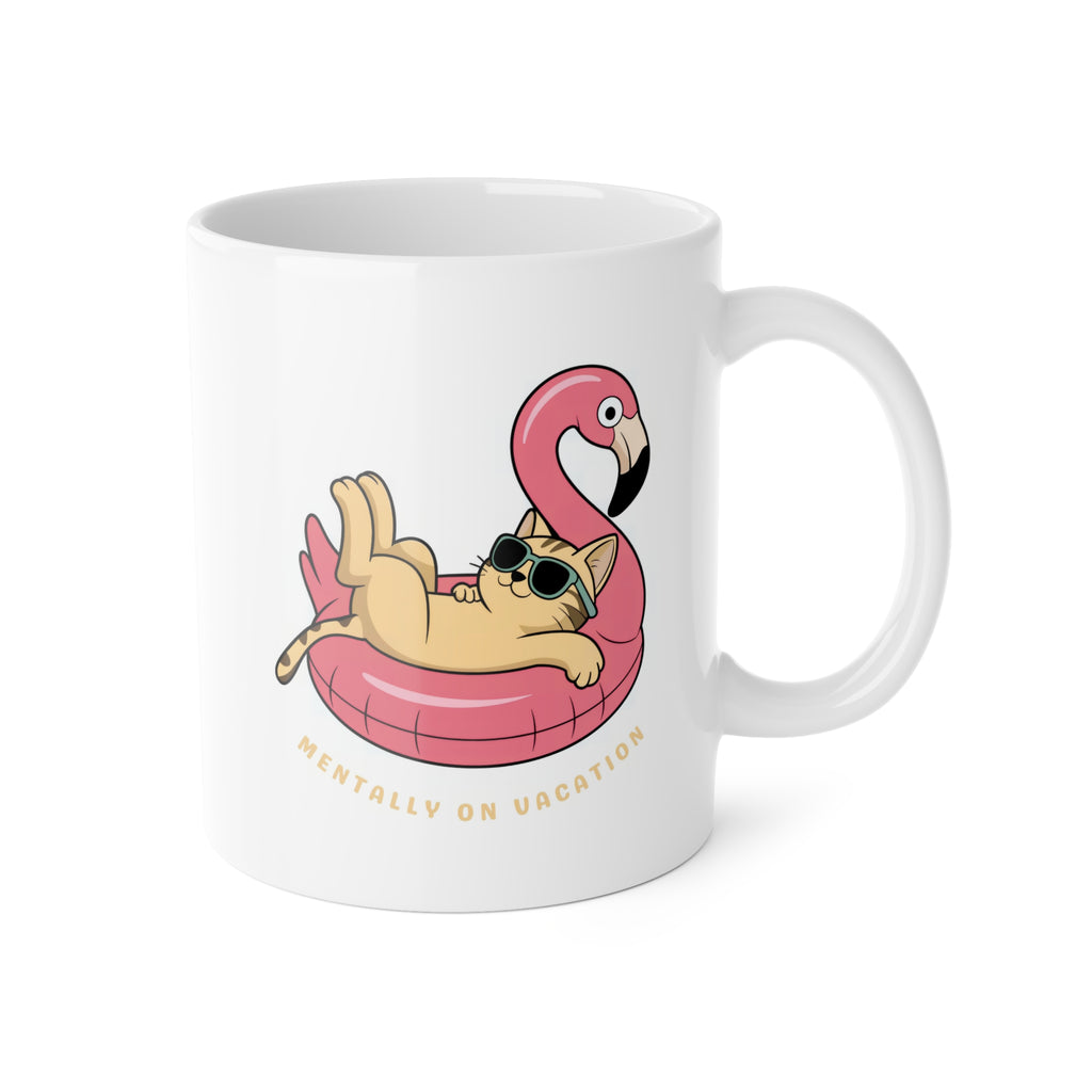 Mentally On Vacation Mug — Cute Flamingo Float Pug Coffee Cup, Relaxing Summer Gift 11oz