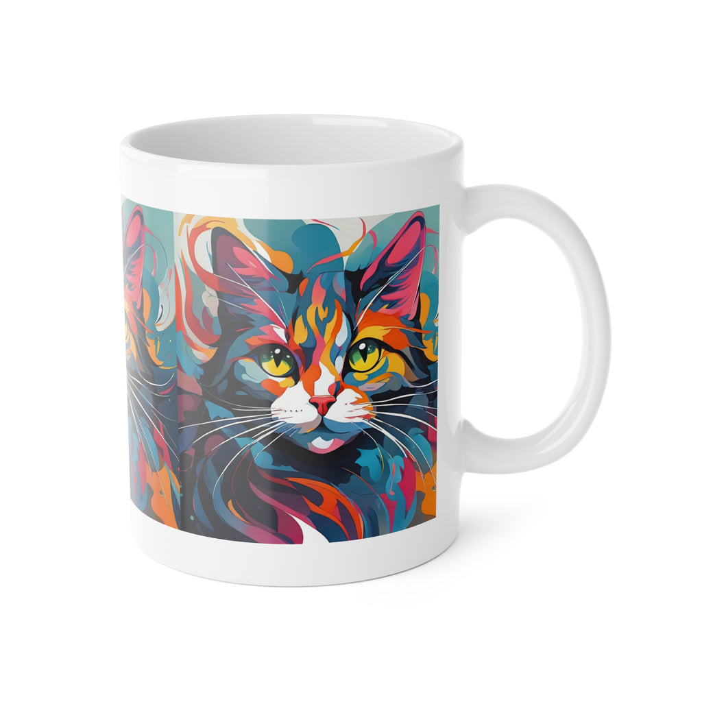 Colorful Cat Face Ceramic Mug — Vibrant Pop Art Cat Coffee Cup, 11oz