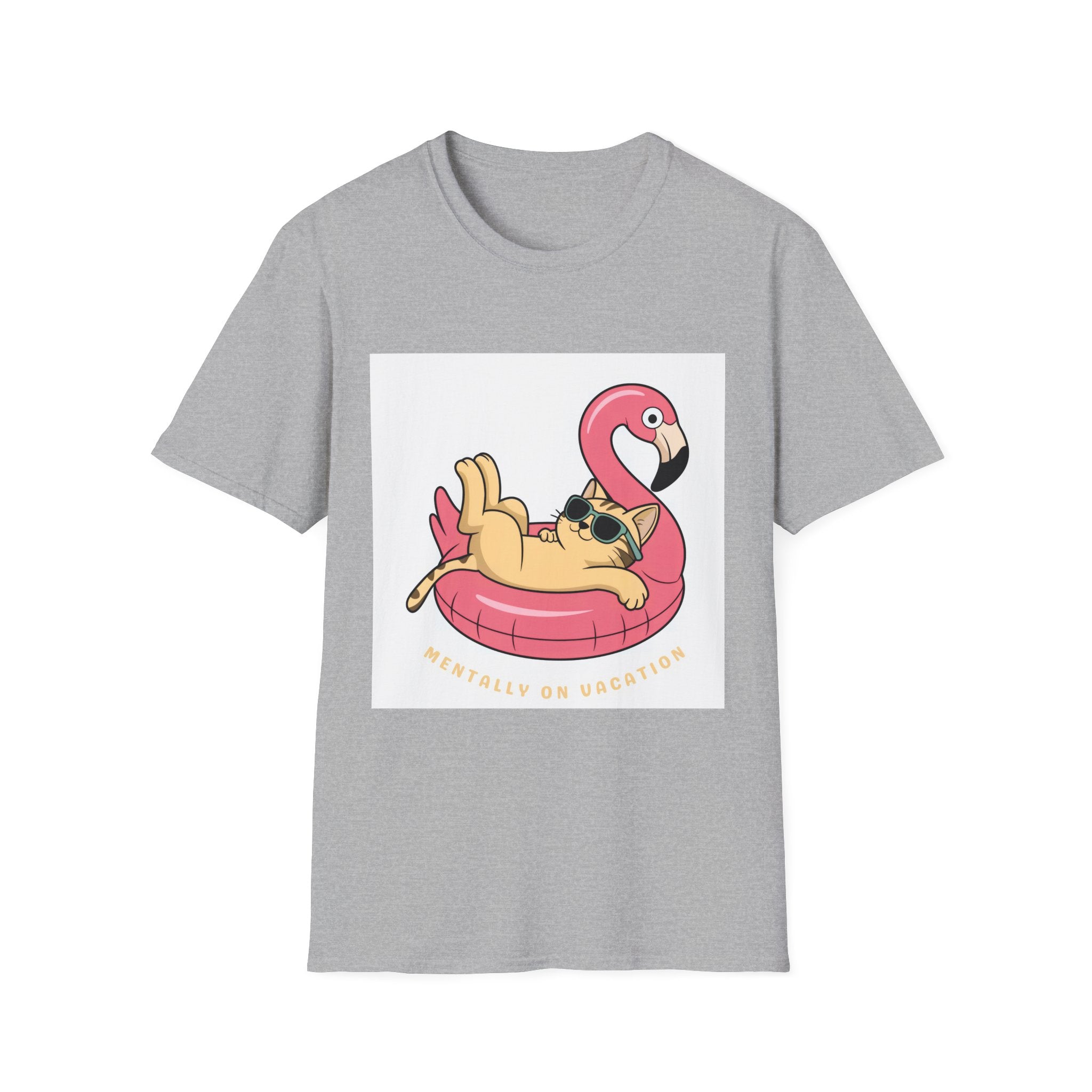Cat on Flamingo Float T-Shirt — Cute Summer Pool Cat Graphic Tee