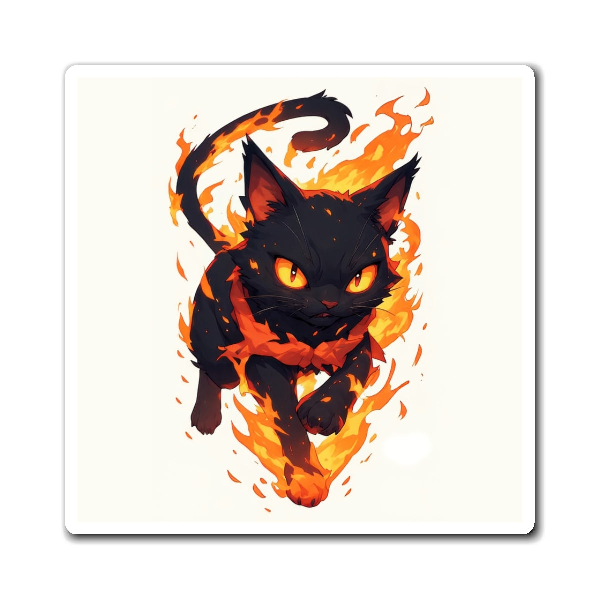 Flaming Black Cat Magnet – Cute Fiery Cat Refrigerator Sticker