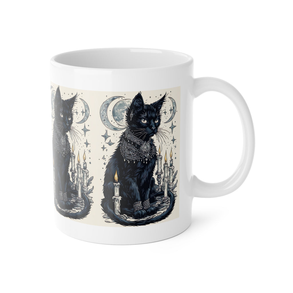 Mystic Black Cat Mug — Witchy Moon & Candle Ceramic Coffee Cup