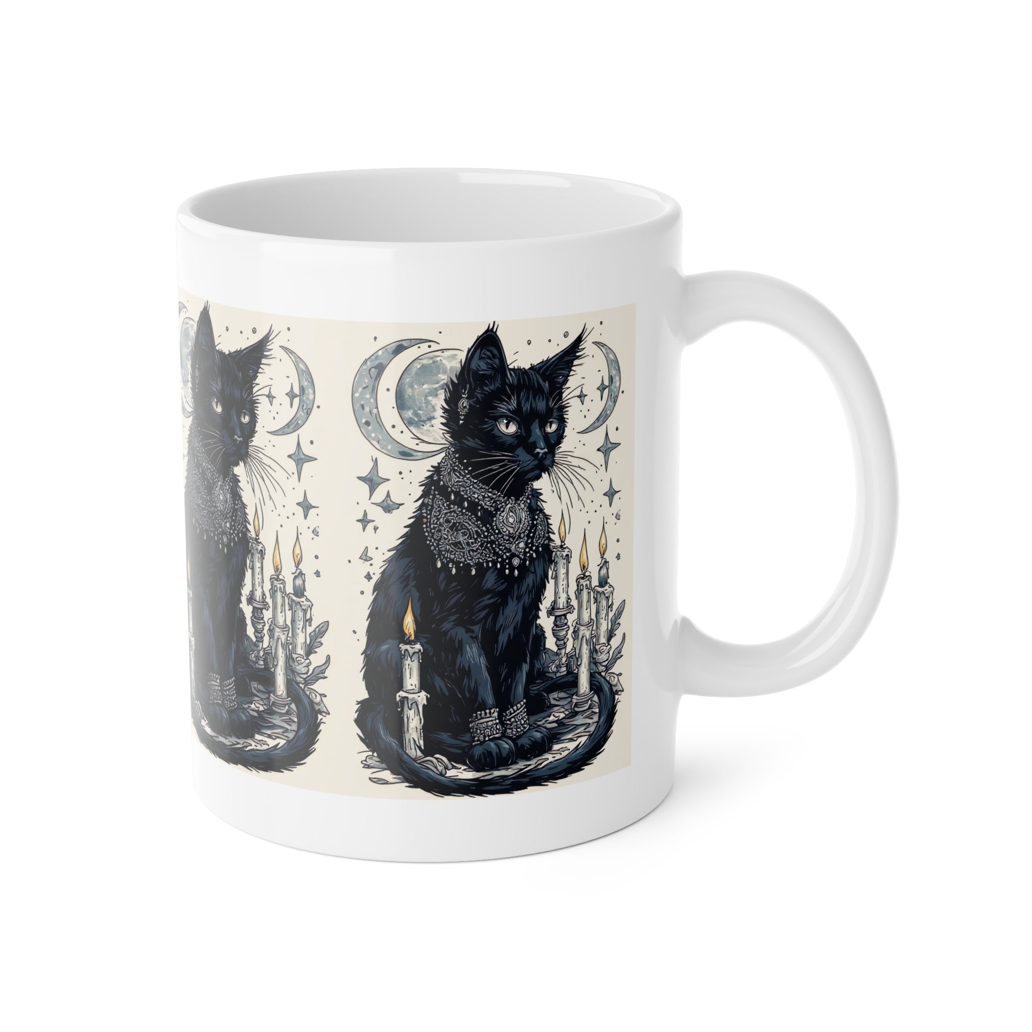 Mystic Black Cat Mug — Witchy Moon & Candle Ceramic Coffee Cup