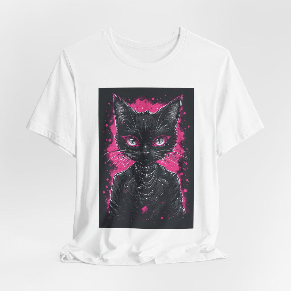 Black Cat Portrait Tee — Neon Goth Kitty Graphic Shirt