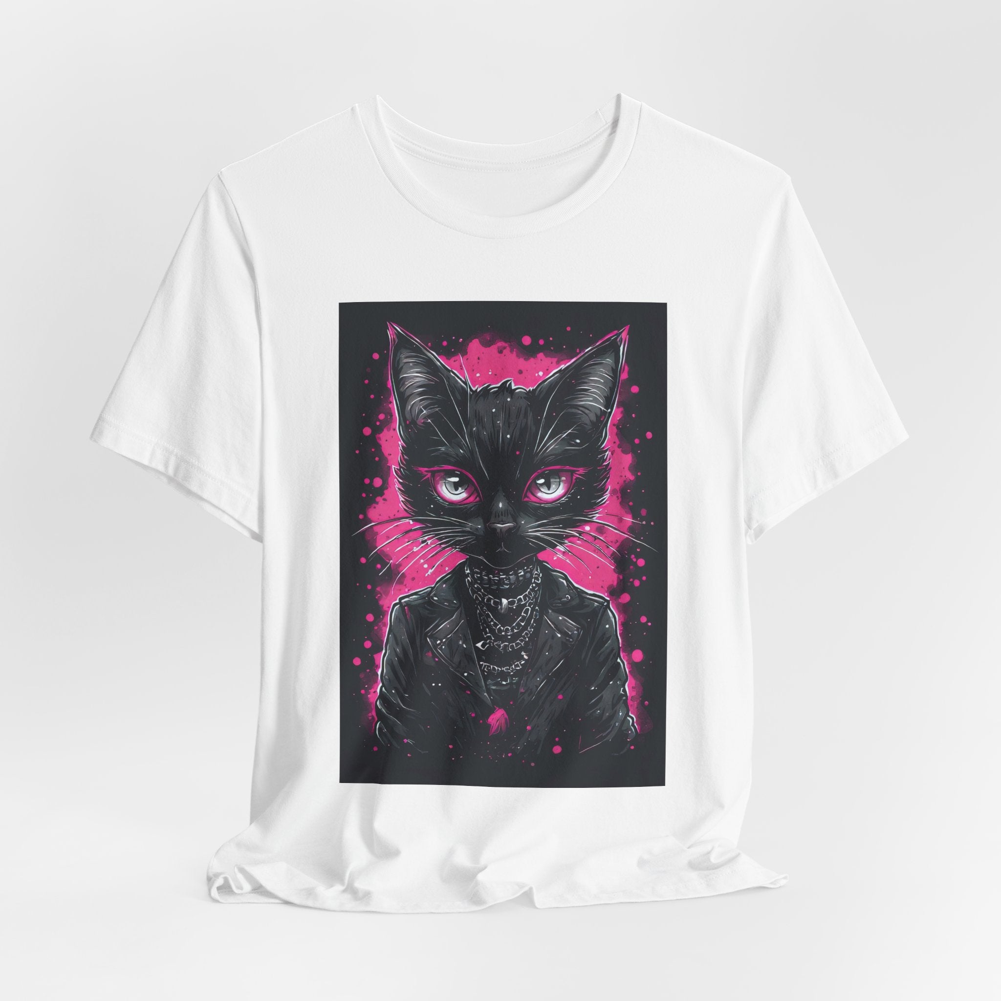 Black Cat Portrait Tee — Neon Goth Kitty Graphic Shirt