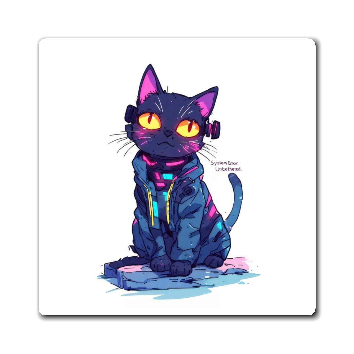Cyberpunk Cat Magnet — Neon Sci‑Fi Kitten Refrigerator Magnet