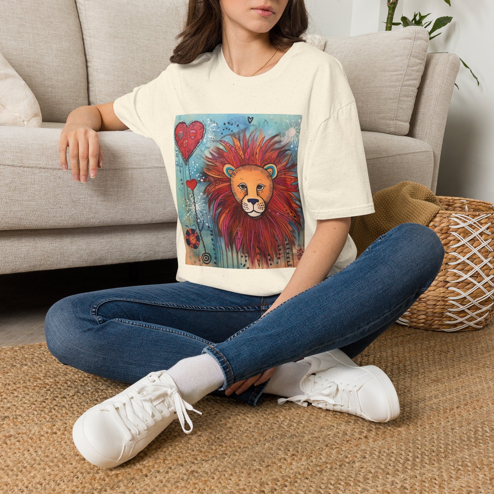 Lion Heart T-Shirt — Colorful Whimsical Lion Illustration Tee