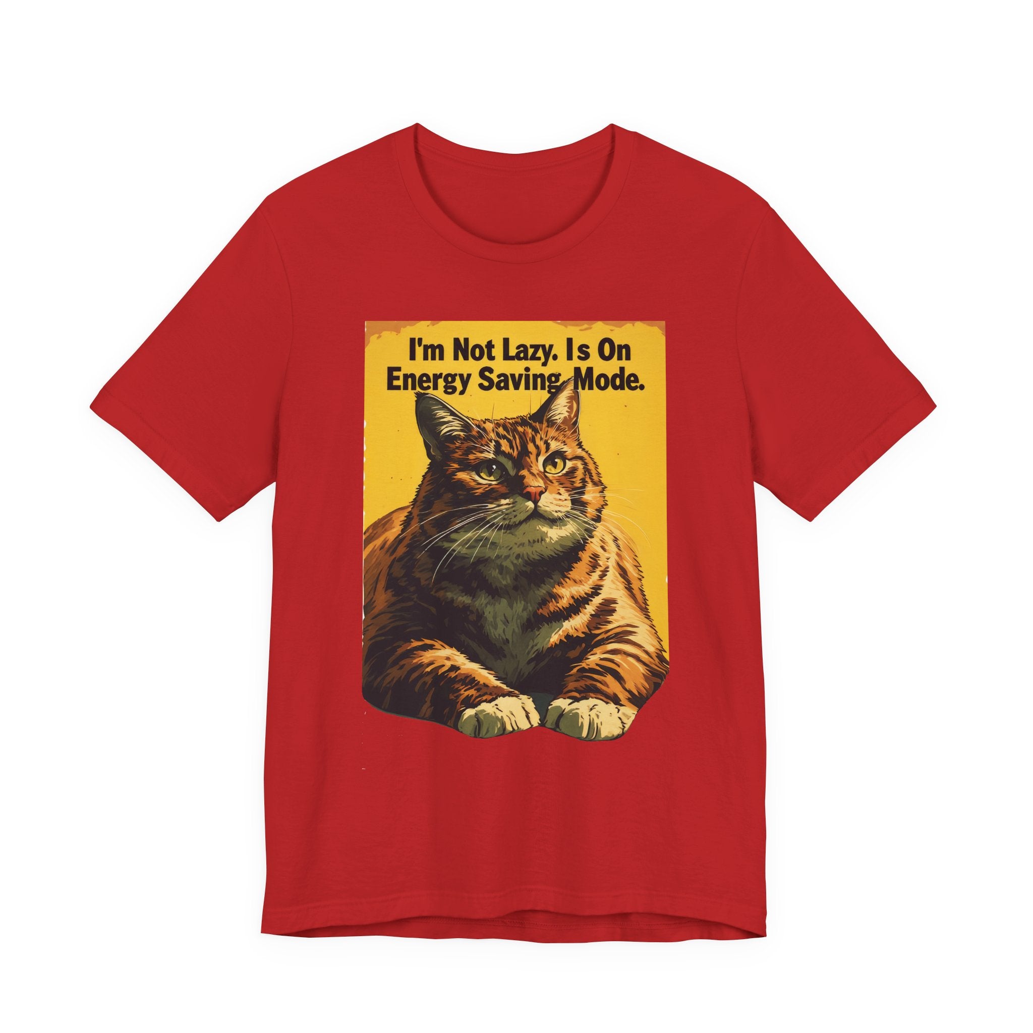 Energy Saving Mode Cat T-Shirt – "I'm Not Lazy" Retro Cat Graphic Tee