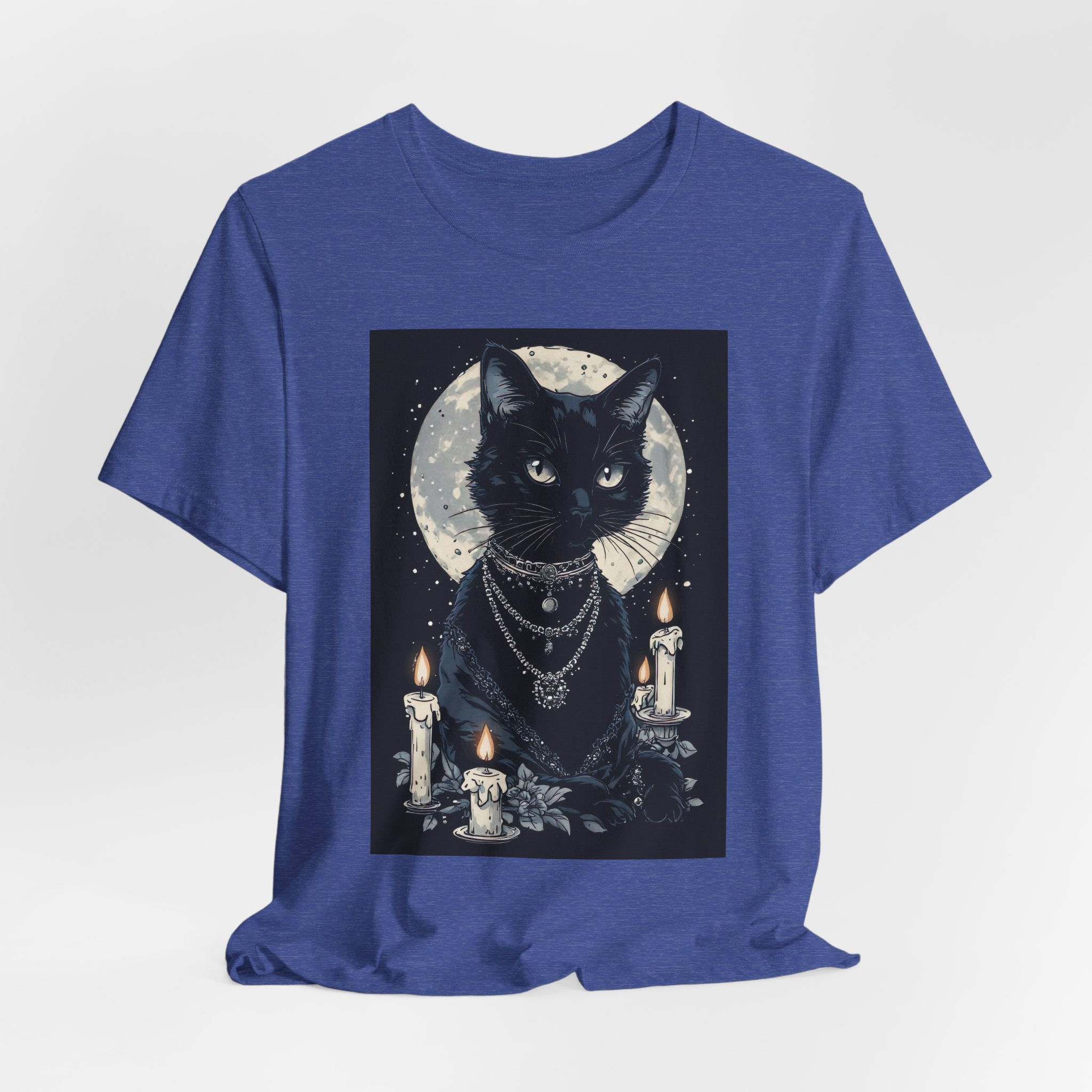 Mystic Moon Black Cat Tee — Gothic Cat T-Shirt with Candles & Crescent Moon