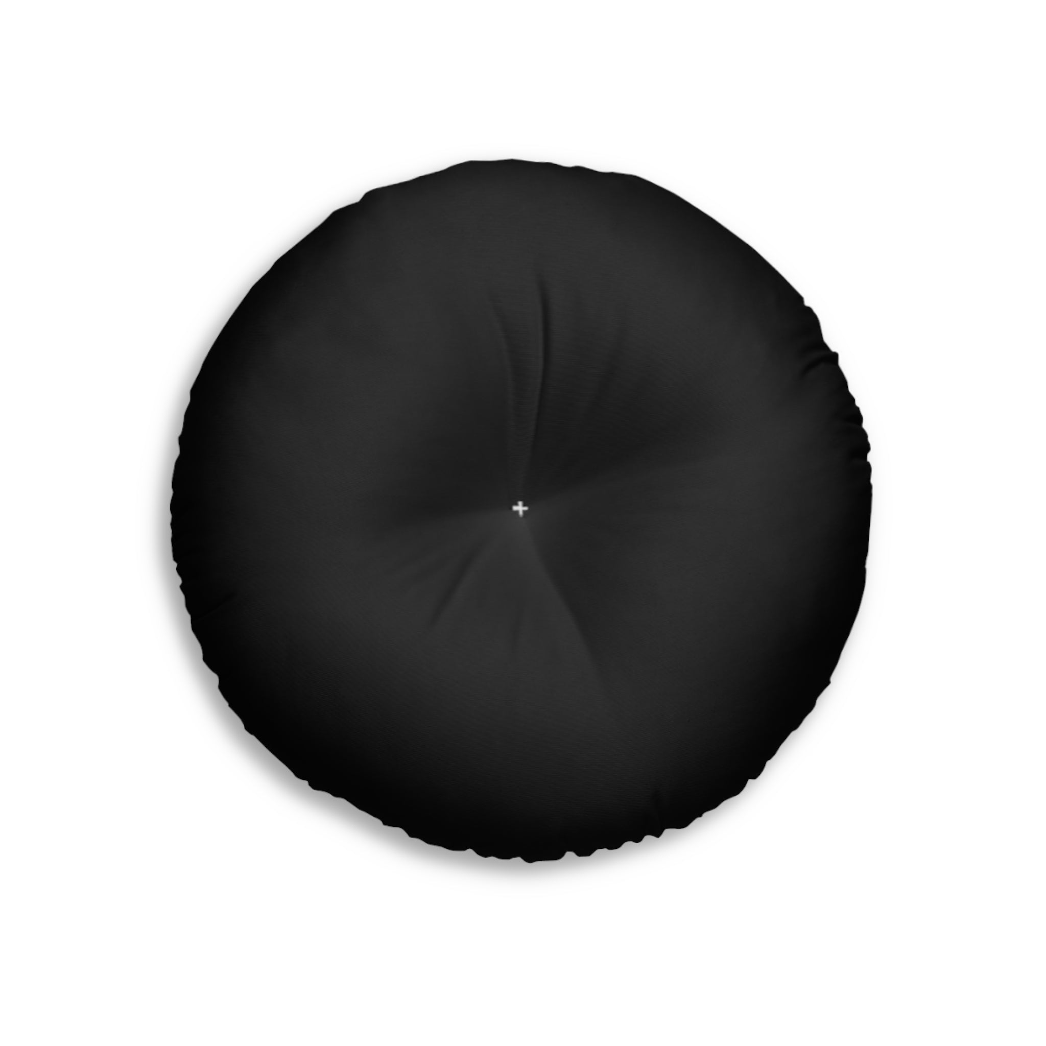 Round Tufted Floor Pillow — Black Cat Silhouette & Paw Print Pattern