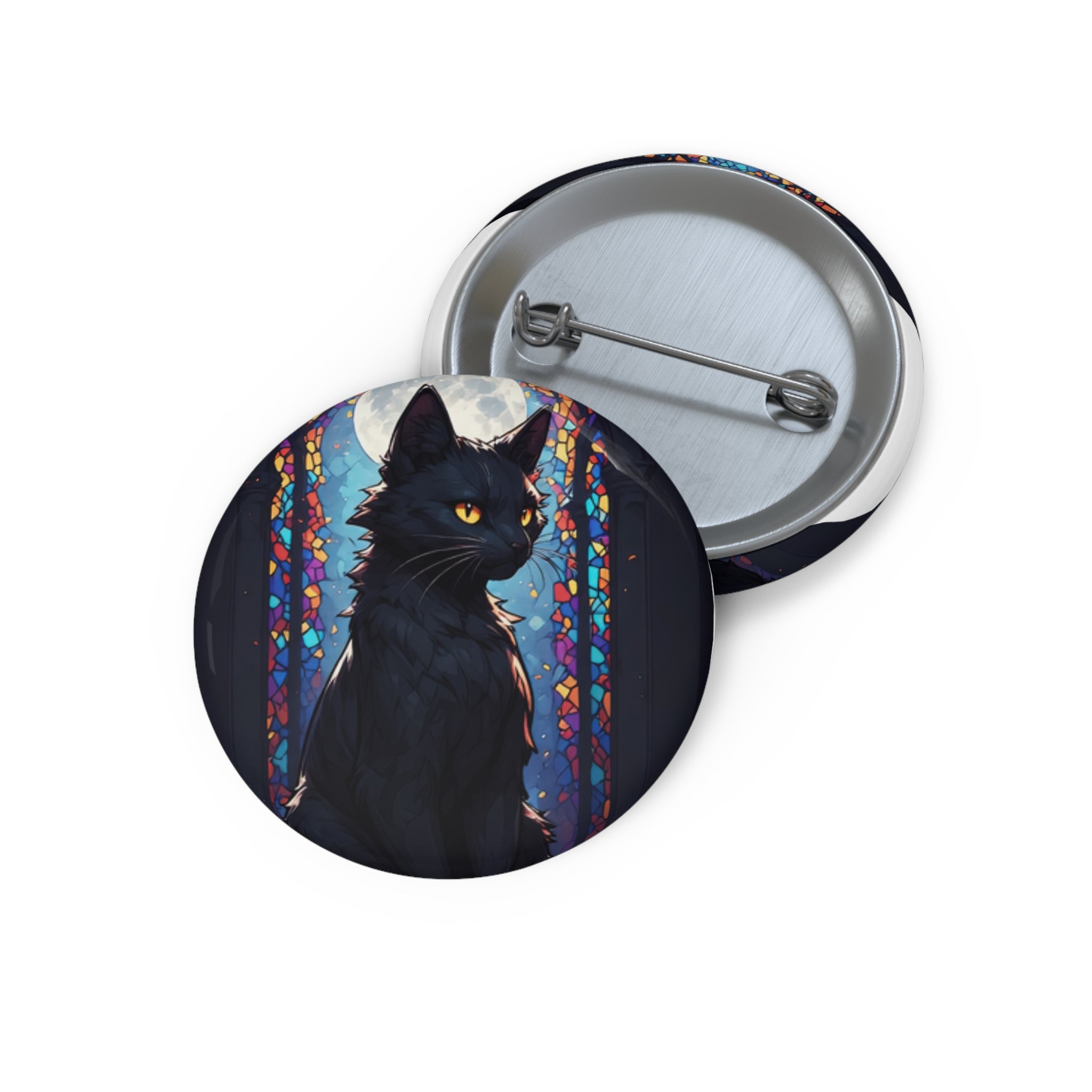 Black Cat Moon Button Pin — Gothic Cat Enamel-Style Badge for Jackets & Bags