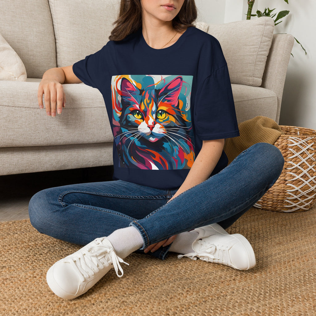 Colorful Cat Portrait T-Shirt — Vibrant Abstract Kitty Tee