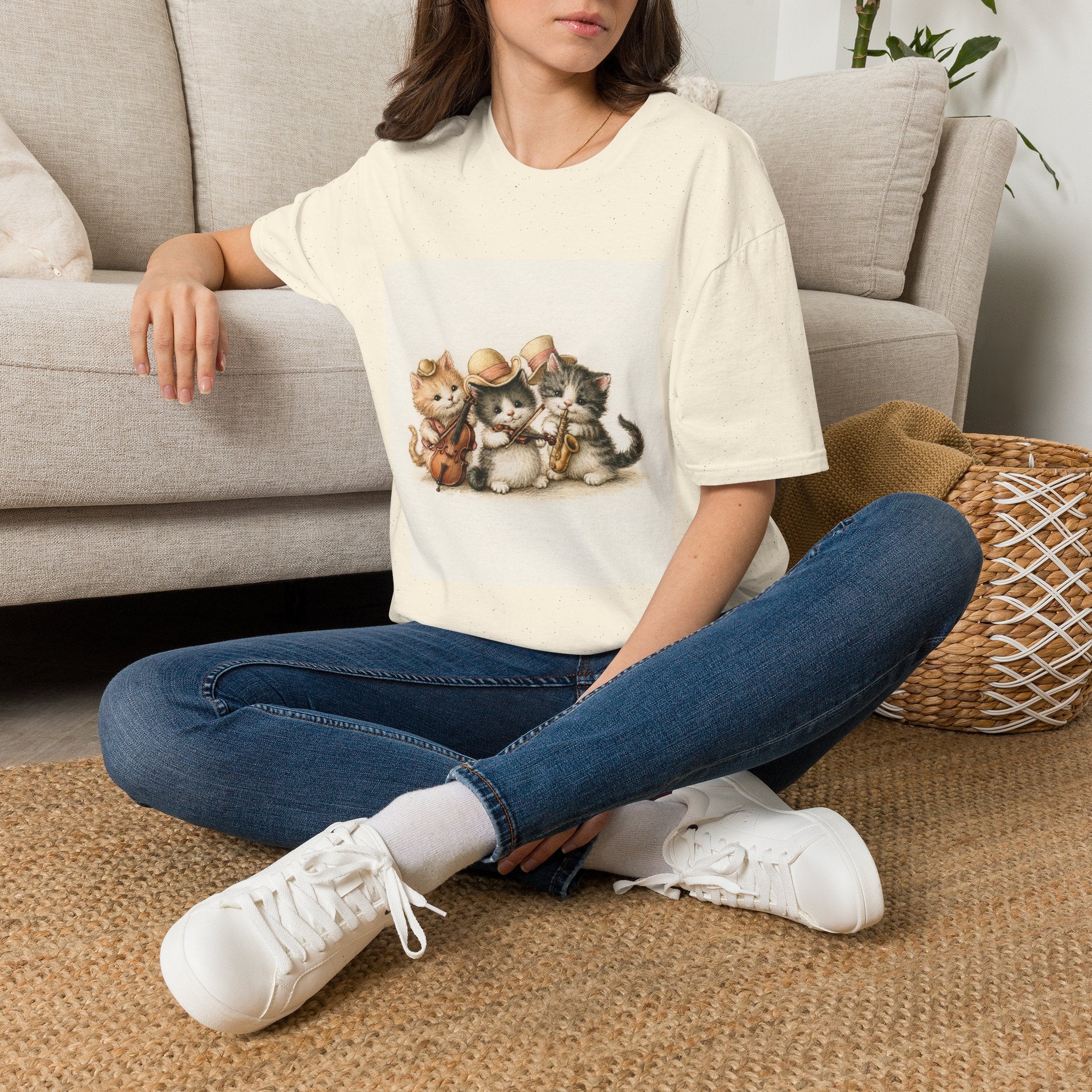Cute Coffee Cats T‑Shirt — Wide‑Eyed Black & Ginger Kittens Graphic Tee