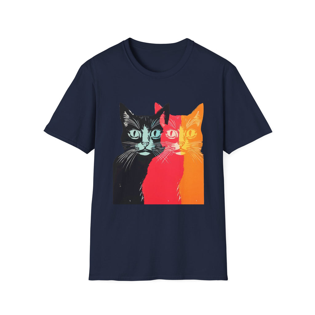Cat Trio Pop Art T-Shirt — Colorful Retro Feline Graphic Tee