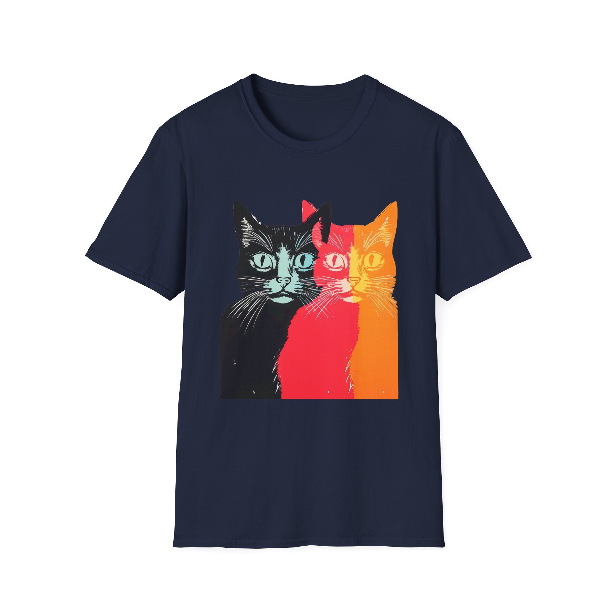 Cat Trio Pop Art T-Shirt — Colorful Retro Feline Graphic Tee