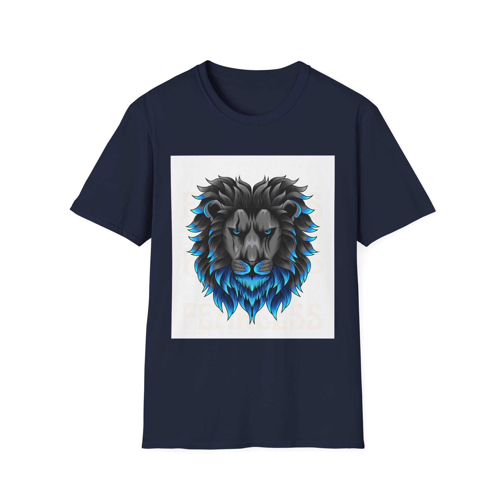 Lion Head T-Shirt — Bold Black & Blue Graphic Tee